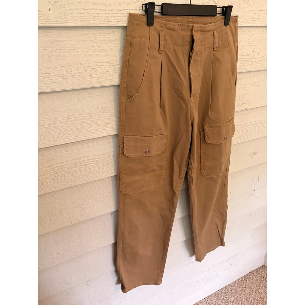 Happy Nature Tan Cargo Utility Pants Cropped Straight Leg Size 8 - Picture 3 of 7
